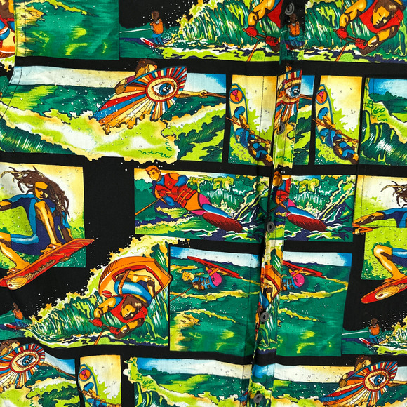 Nicole Miller Hawaiian Shirt Womens EXTRA LARGE Green Black Surfing Water Sports - Picture 4 of 8